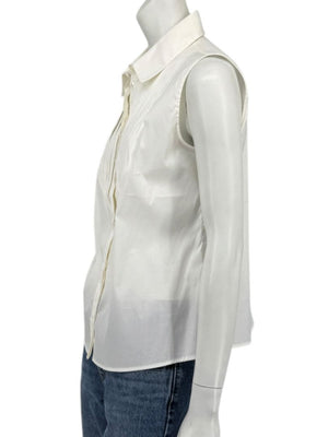 Armani Collezioni Sleeveless Tuxedo Bib Blouse – Ivory White | Size 10 (IT 46)