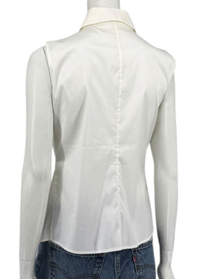 Armani Collezioni Sleeveless Tuxedo Bib Blouse – Ivory White | Size 10 (IT 46)