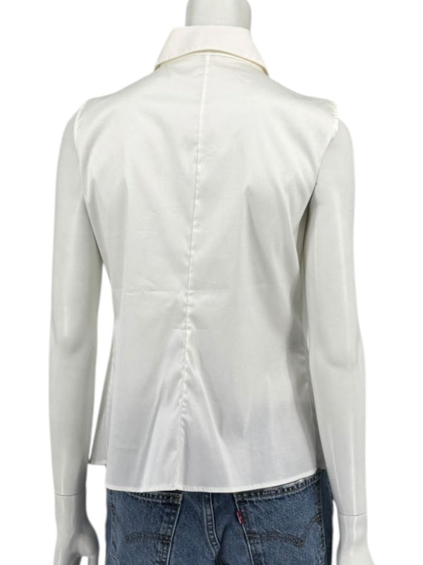 Armani Collezioni Sleeveless Tuxedo Bib Blouse – Ivory White | Size 10 (IT 46)