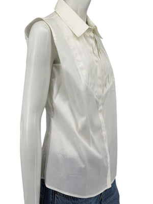 Armani Collezioni Sleeveless Tuxedo Bib Blouse – Ivory White | Size 10 (IT 46)