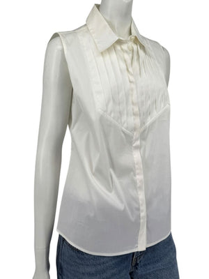 Armani Collezioni Sleeveless Tuxedo Bib Blouse – Ivory White | Size 10 (IT 46)
