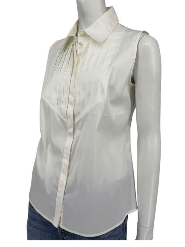 Armani Collezioni Sleeveless Tuxedo Bib Blouse – Ivory White | Size 10 (IT 46)
