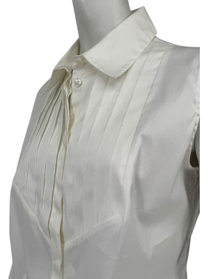 Armani Collezioni Sleeveless Tuxedo Bib Blouse – Ivory White | Size 10 (IT 46)