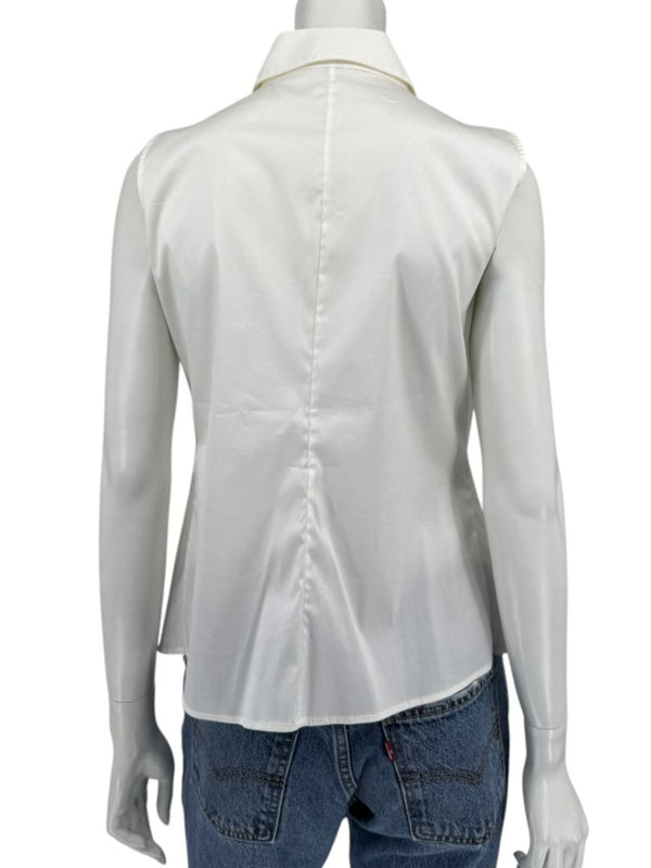Armani Collezioni Sleeveless Tuxedo Bib Blouse – Ivory White | Size 10 (IT 46)