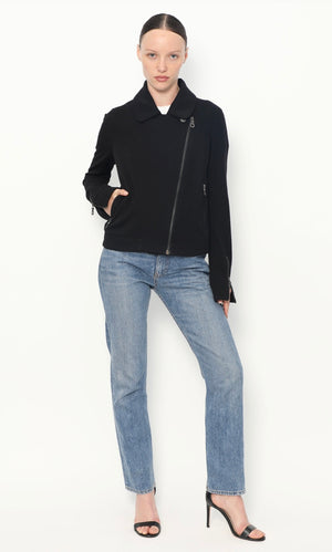 Chanel Black Quilted Wool Moto Zip Jacket – Size 46