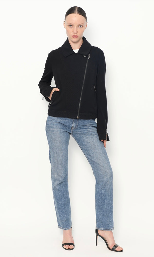 Chanel Black Quilted Wool Moto Zip Jacket – Size 46