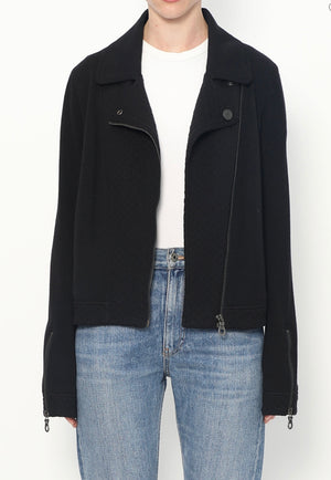 Chanel Black Quilted Wool Moto Zip Jacket – Size 46