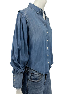 FRAME Kent Chambray Puff Sleeve Tencel Denim Blouse XS