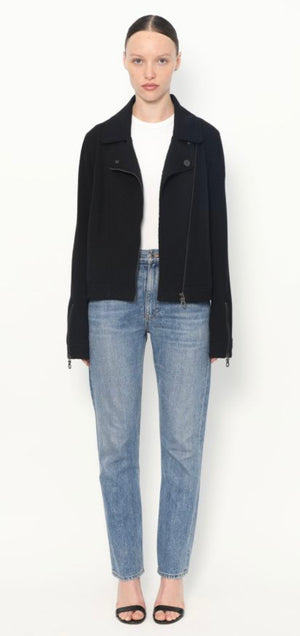 Chanel Black Quilted Wool Moto Zip Jacket – Size 46