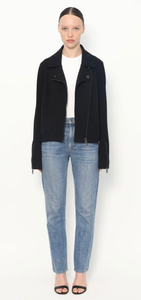 Chanel Black Quilted Wool Moto Zip Jacket – Size 46