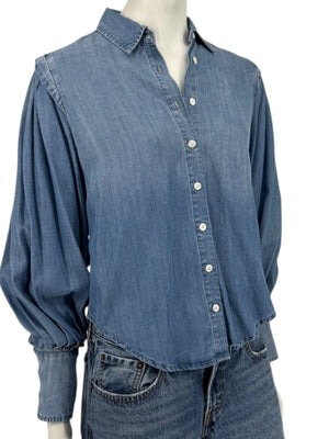 FRAME Kent Chambray Puff Sleeve Tencel Denim Blouse XS