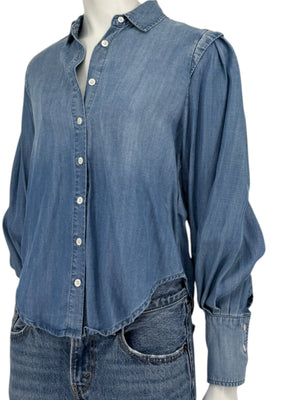 FRAME Kent Chambray Puff Sleeve Tencel Denim Blouse XS
