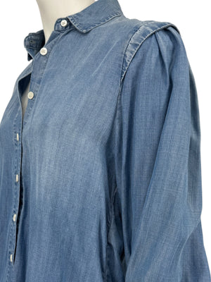 FRAME Kent Chambray Puff Sleeve Tencel Denim Blouse XS