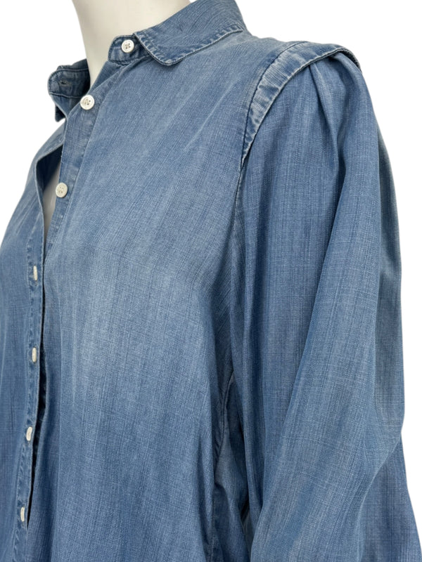 FRAME Kent Chambray Puff Sleeve Tencel Denim Blouse XS