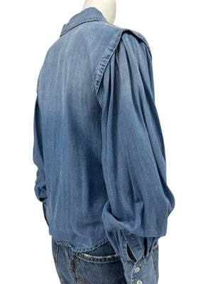 FRAME Kent Chambray Puff Sleeve Tencel Denim Blouse XS