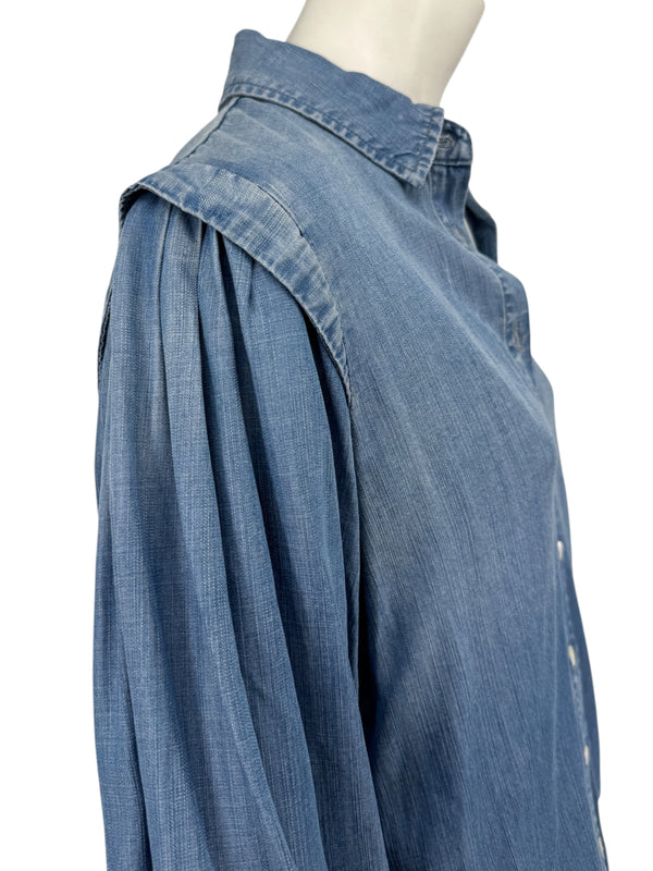 FRAME Kent Chambray Puff Sleeve Tencel Denim Blouse XS