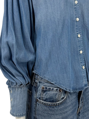 FRAME Kent Chambray Puff Sleeve Tencel Denim Blouse XS
