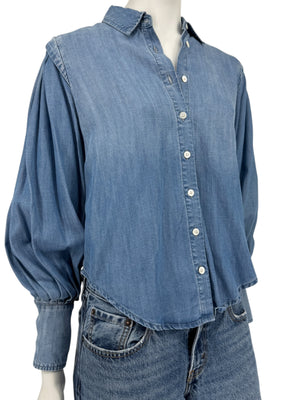 FRAME Kent Chambray Puff Sleeve Tencel Denim Blouse XS