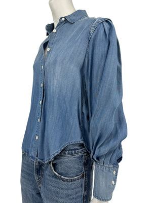 FRAME Kent Chambray Puff Sleeve Tencel Denim Blouse XS