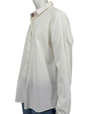 Burberry Brit White Stretch Cotton Nova Check Trim Button Front Shirt XL