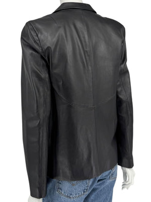 DKNY Black Genuine Leather Blazer Jacket Size 6 Tailored Notch Lapel Soft Leather