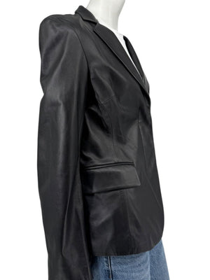 DKNY Black Genuine Leather Blazer Jacket Size 6 Tailored Notch Lapel Soft Leather