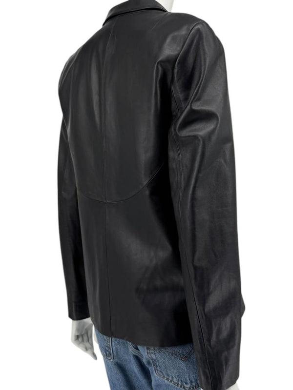 DKNY Black Genuine Leather Blazer Jacket Size 6 Tailored Notch Lapel Soft Leather