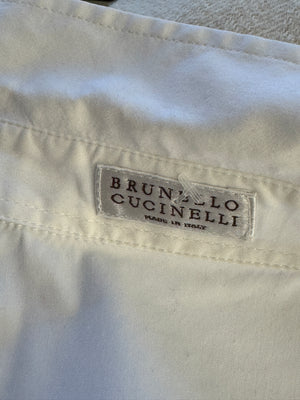 Brunello Cucinelli White Monili Trim Oversized Cotton Button-Front Shirt L