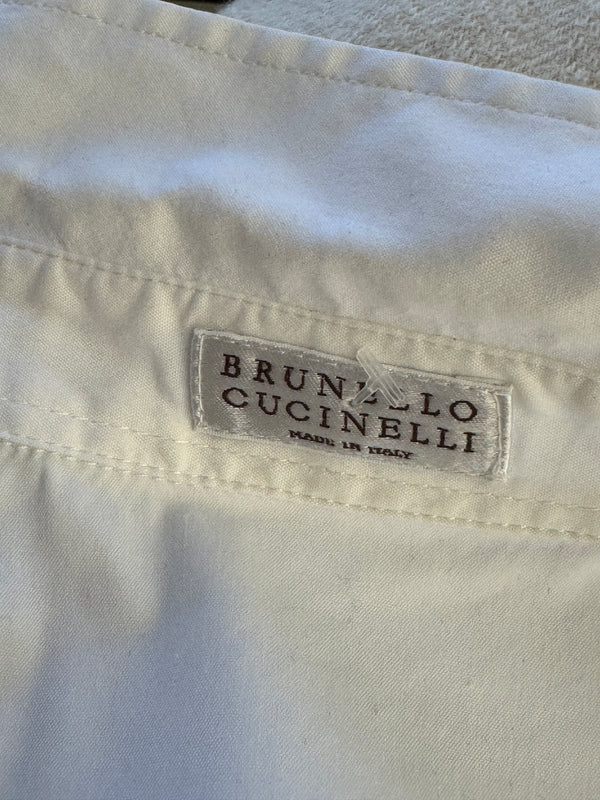 Brunello Cucinelli White Monili Trim Oversized Cotton Button-Front Shirt L