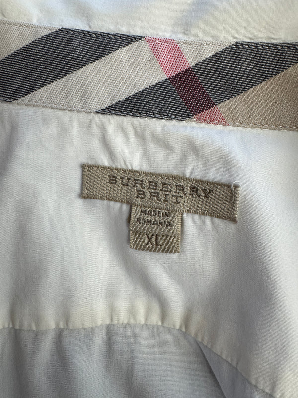 Burberry Brit White Stretch Cotton Nova Check Trim Button Front Shirt XL