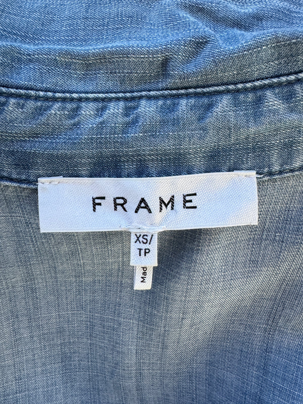 FRAME Kent Chambray Puff Sleeve Tencel Denim Blouse XS