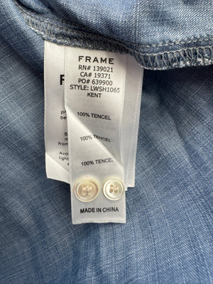 FRAME Kent Chambray Puff Sleeve Tencel Denim Blouse XS