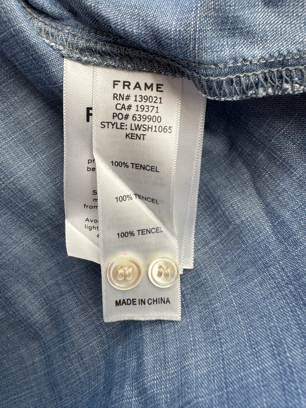 FRAME Kent Chambray Puff Sleeve Tencel Denim Blouse XS