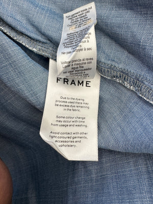 FRAME Kent Chambray Puff Sleeve Tencel Denim Blouse XS