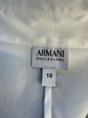 Armani Collezioni Sleeveless Tuxedo Bib Blouse – Ivory White | Size 10 (IT 46)
