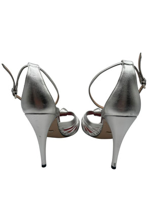 Gucci Crawford Metallic Silver Knotted Leather Sandals Pumps – Size 39 | Box & Accessories