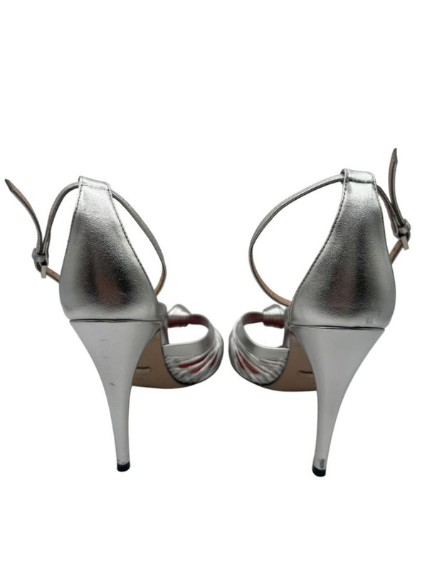 Gucci Crawford Metallic Silver Knotted Leather Sandals Pumps – Size 39 | Box & Accessories