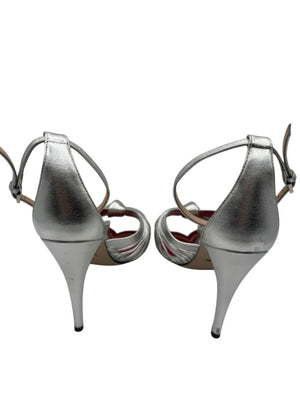 Gucci Crawford Metallic Silver Knotted Leather Sandals Pumps – Size 39 | Box & Accessories