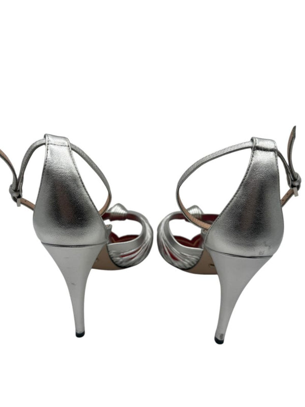 Gucci Crawford Metallic Silver Knotted Leather Sandals Pumps – Size 39 | Box & Accessories