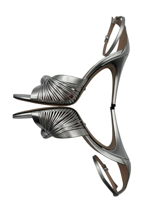 Gucci Crawford Metallic Silver Knotted Leather Sandals Pumps – Size 39 | Box & Accessories