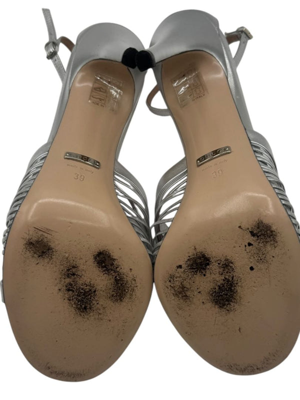 Gucci Crawford Metallic Silver Knotted Leather Sandals Pumps – Size 39 | Box & Accessories