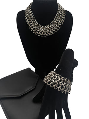 David Yurman Sterling Silver & 18K Gold Atlas Chainmail Necklace & Bracelet Set