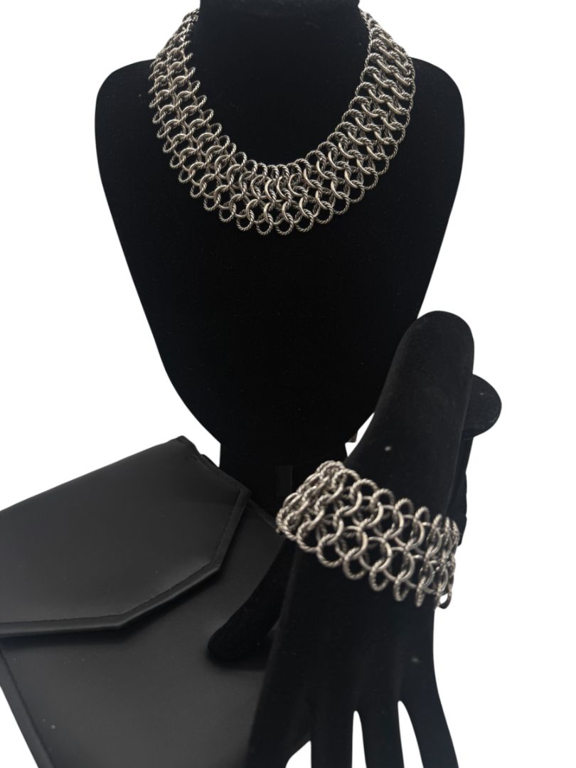 David Yurman Sterling Silver & 18K Gold Atlas Chainmail Necklace & Bracelet Set