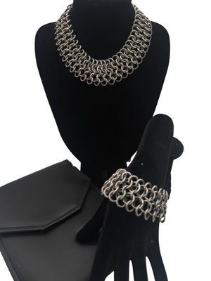 David Yurman Sterling Silver & 18K Gold Atlas Chainmail Necklace & Bracelet Set