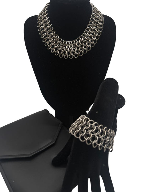 David Yurman Sterling Silver & 18K Gold Atlas Chainmail Necklace & Bracelet Set