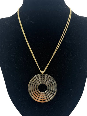 Vintage 14K Gold Concentric Circle Pendant Necklace & Matching Drop Earring Set