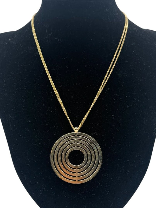 Vintage 14K Gold Concentric Circle Pendant Necklace & Matching Drop Earring Set