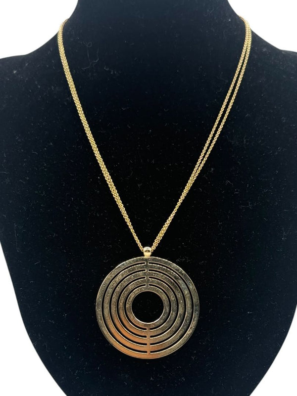 Vintage 14K Gold Concentric Circle Pendant Necklace & Matching Drop Earring Set