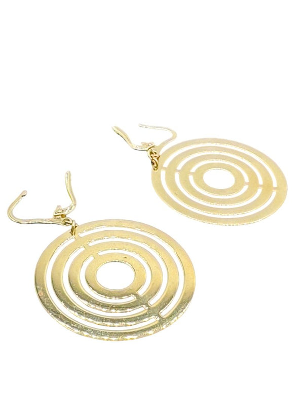 Vintage 14K Gold Concentric Circle Pendant Necklace & Matching Drop Earring Set