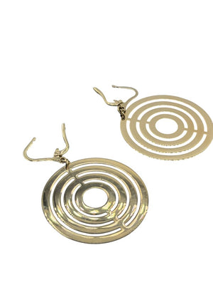 Vintage 14K Gold Concentric Circle Pendant Necklace & Matching Drop Earring Set